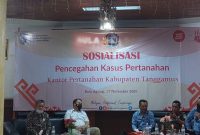Kantor Agraria dan Tata Ruang/Badan Pertanahan Nasional (ATR/BPN) Kabupaten Tanggamus menggelar sosialisasi pencegahan kasus pertanahanan di Hotel 21 Gisting, Tanggamus, Rabu (17/11/21). Ist